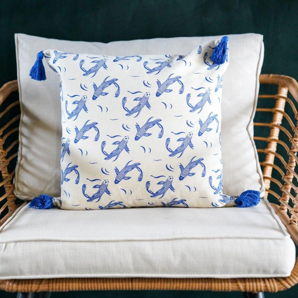 Sakana Cushion Cover in Blue - Tikauo