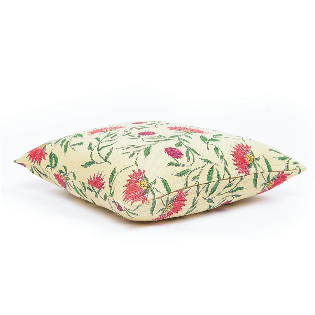Firdos Floral Yellow Cushion Cover - Tikauo