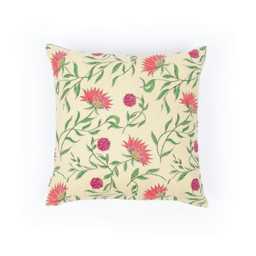Firdos Floral Yellow Cushion Cover - Tikauo