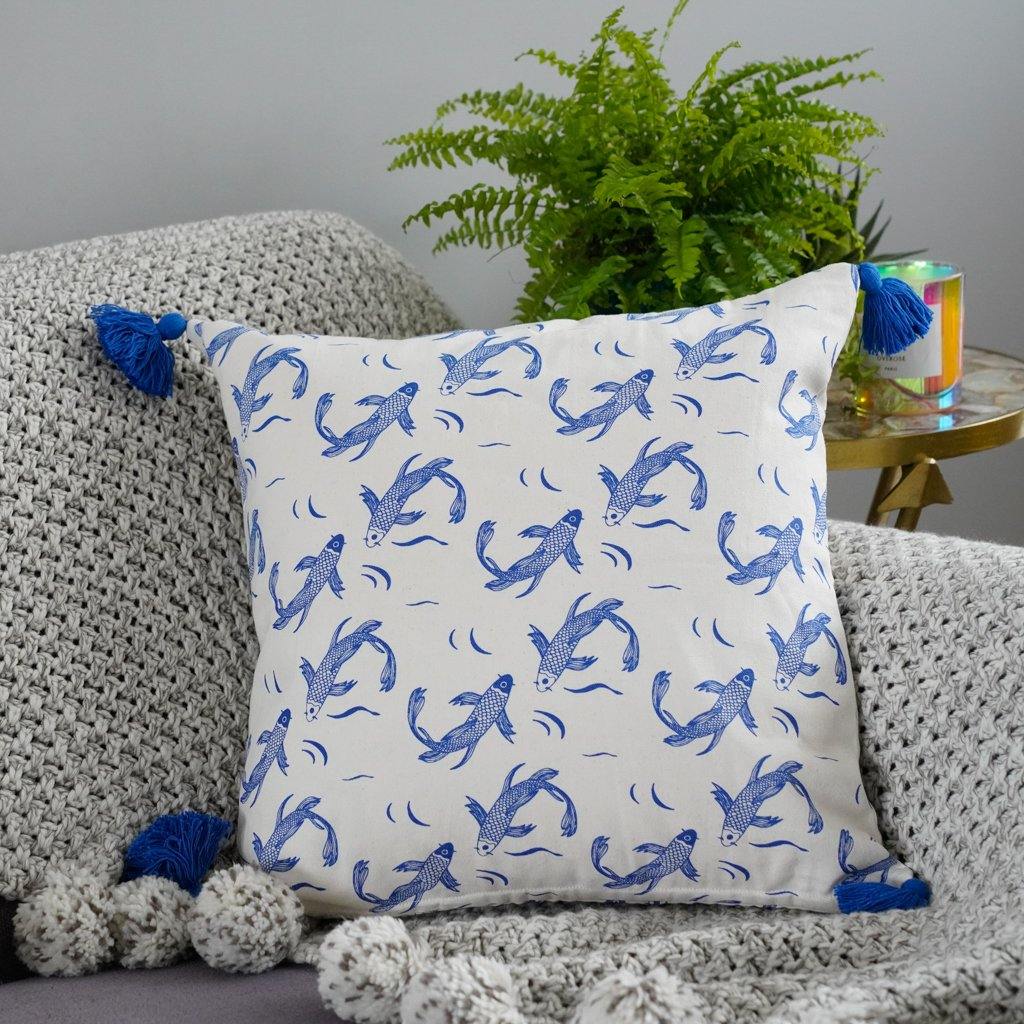 Sakana Cushion Cover in Blue - Tikauo
