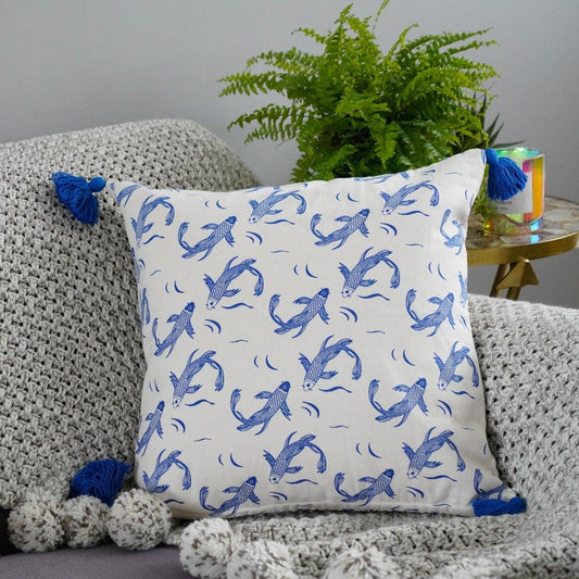 Sakana Cushion Cover in Blue - Tikauo