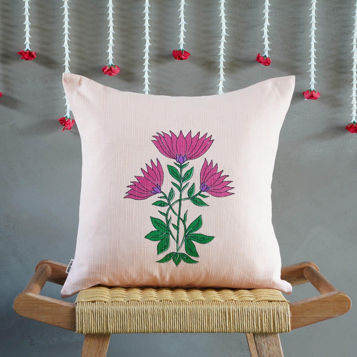 Juhi Floral Pink Cushion Cover - Tikauo