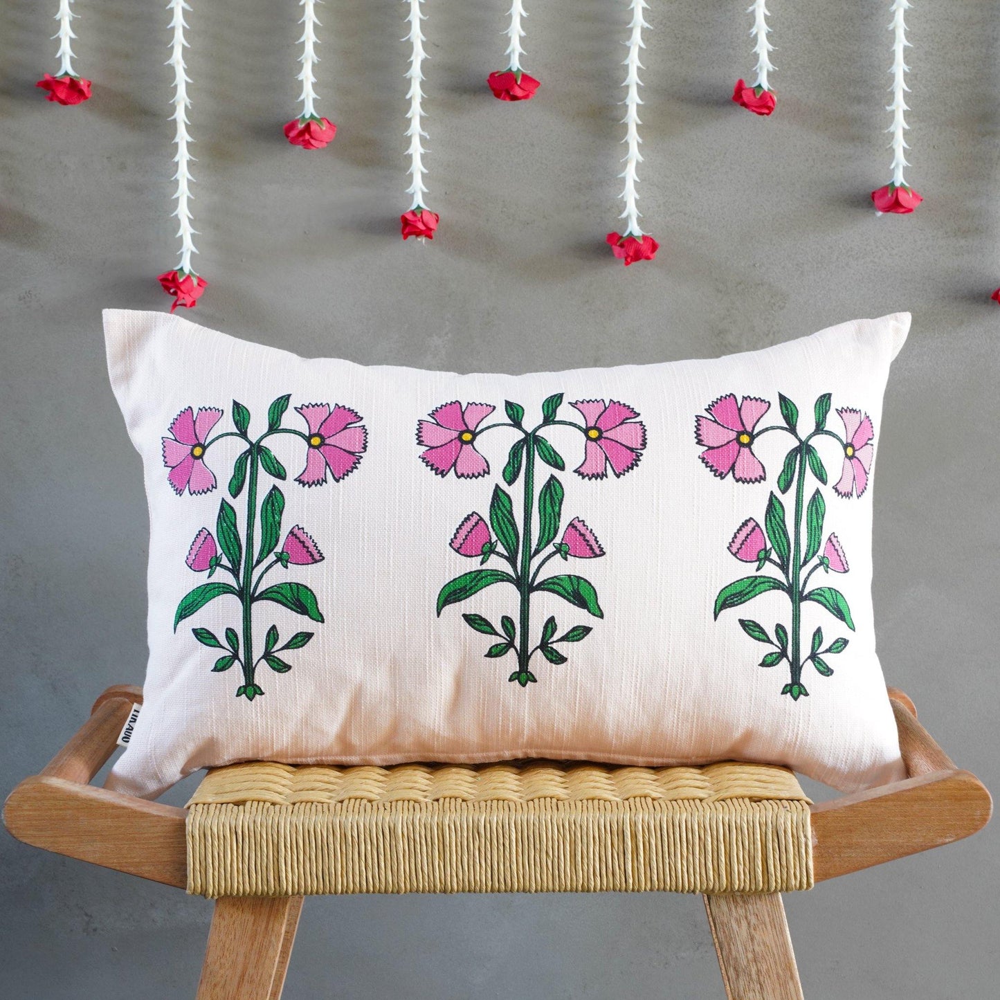 Nasrin Floral Pink Cushion Cover - Tikauo