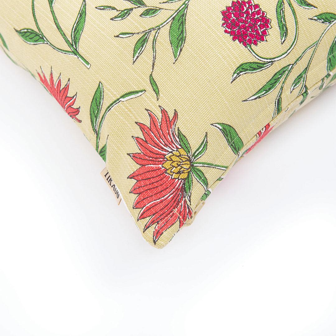 Firdos Floral Yellow Cushion Cover - Tikauo